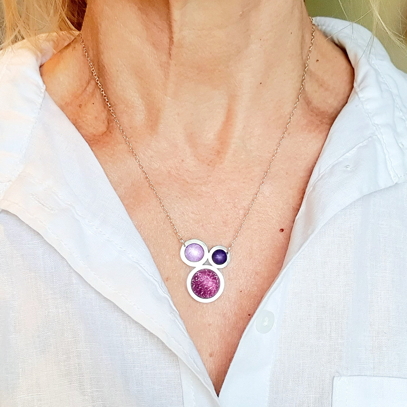 SL26 Berry, mauve and purple triple circle pendant