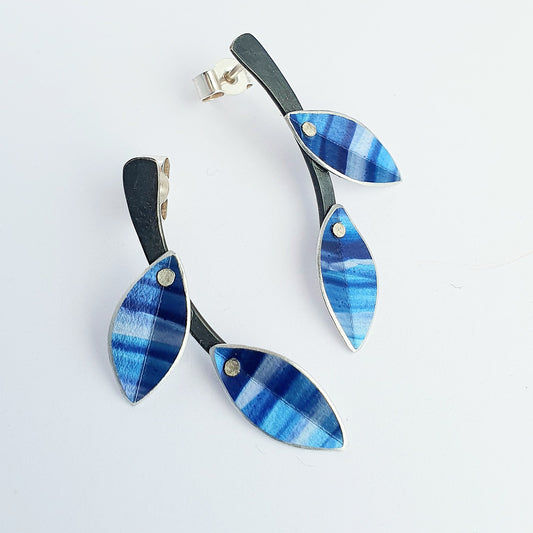 SL3 Black stem and indigo leaf stud earrings
