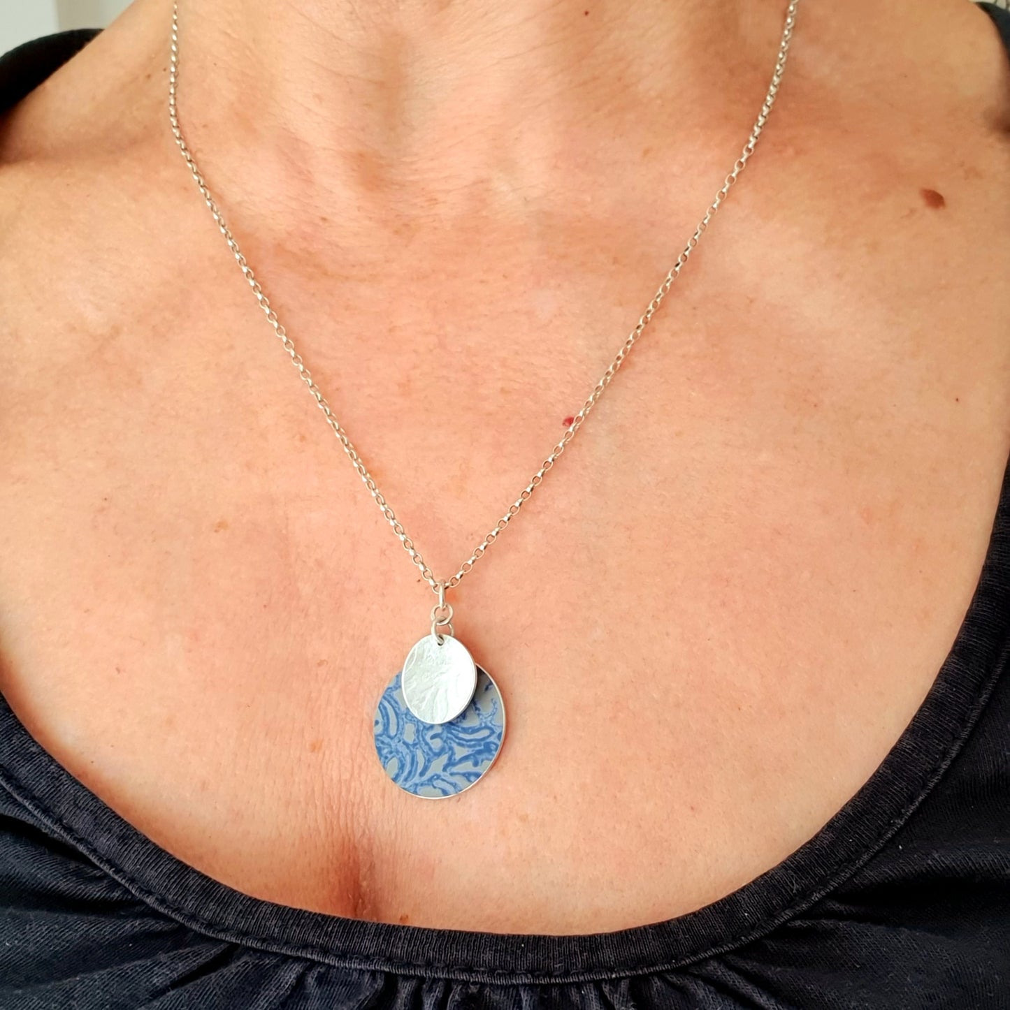 SL23 Silver and indigo Alyssa double disc pendant