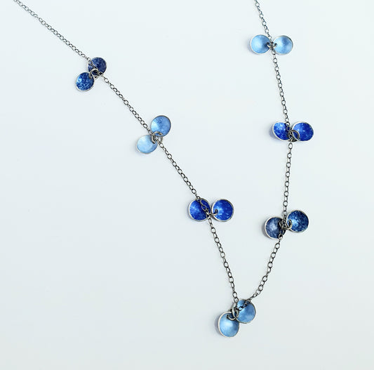 SL30 Light blue, royal blue and indigo concave disc cluster necklace