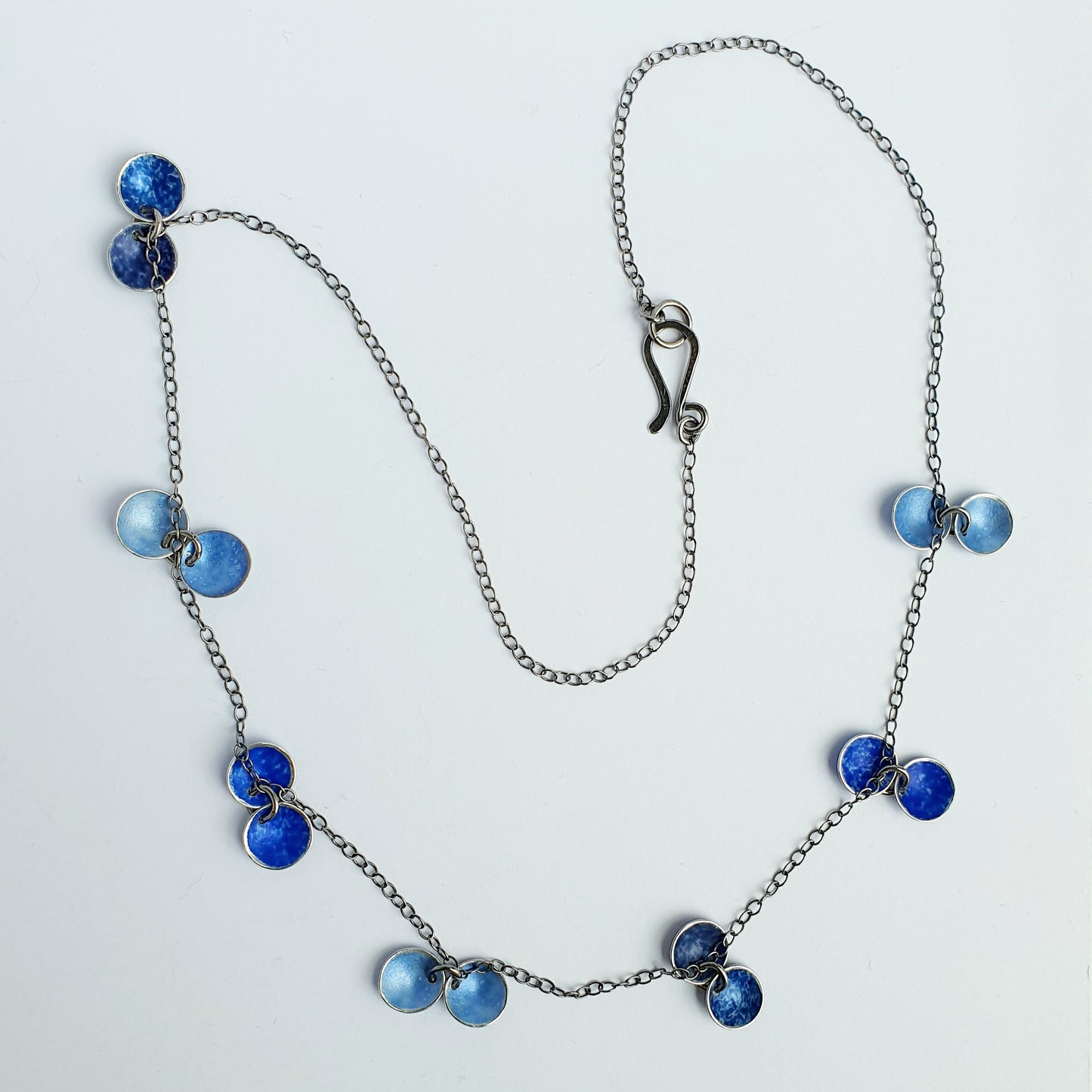 SL30 Light blue, royal blue and indigo concave disc cluster necklace