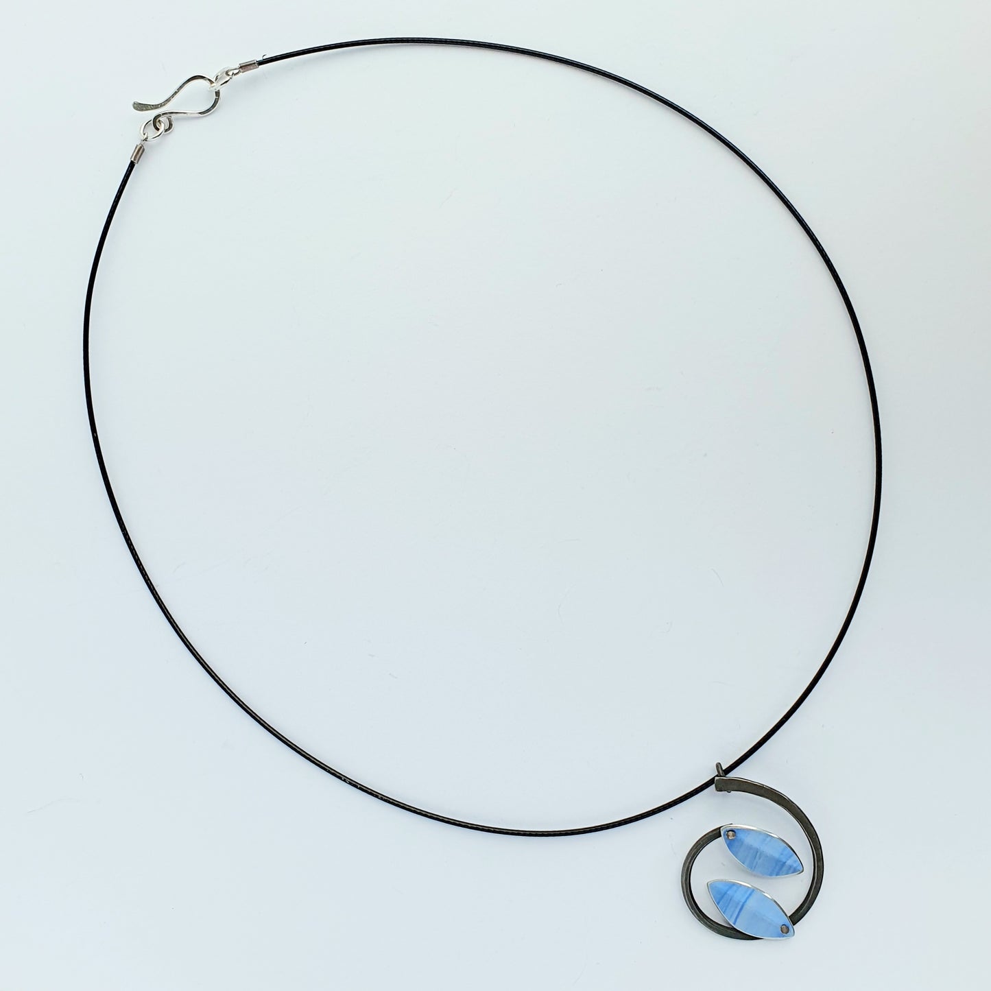 SL19 Light blue leaves pendant on black neckwire