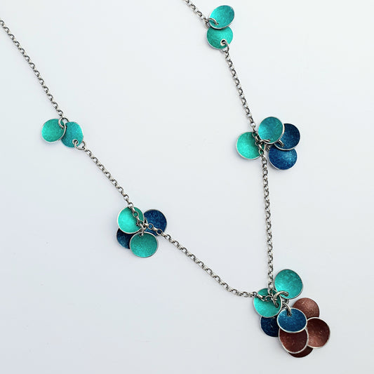 SL27 Jade, petrol and brown multi disc necklace