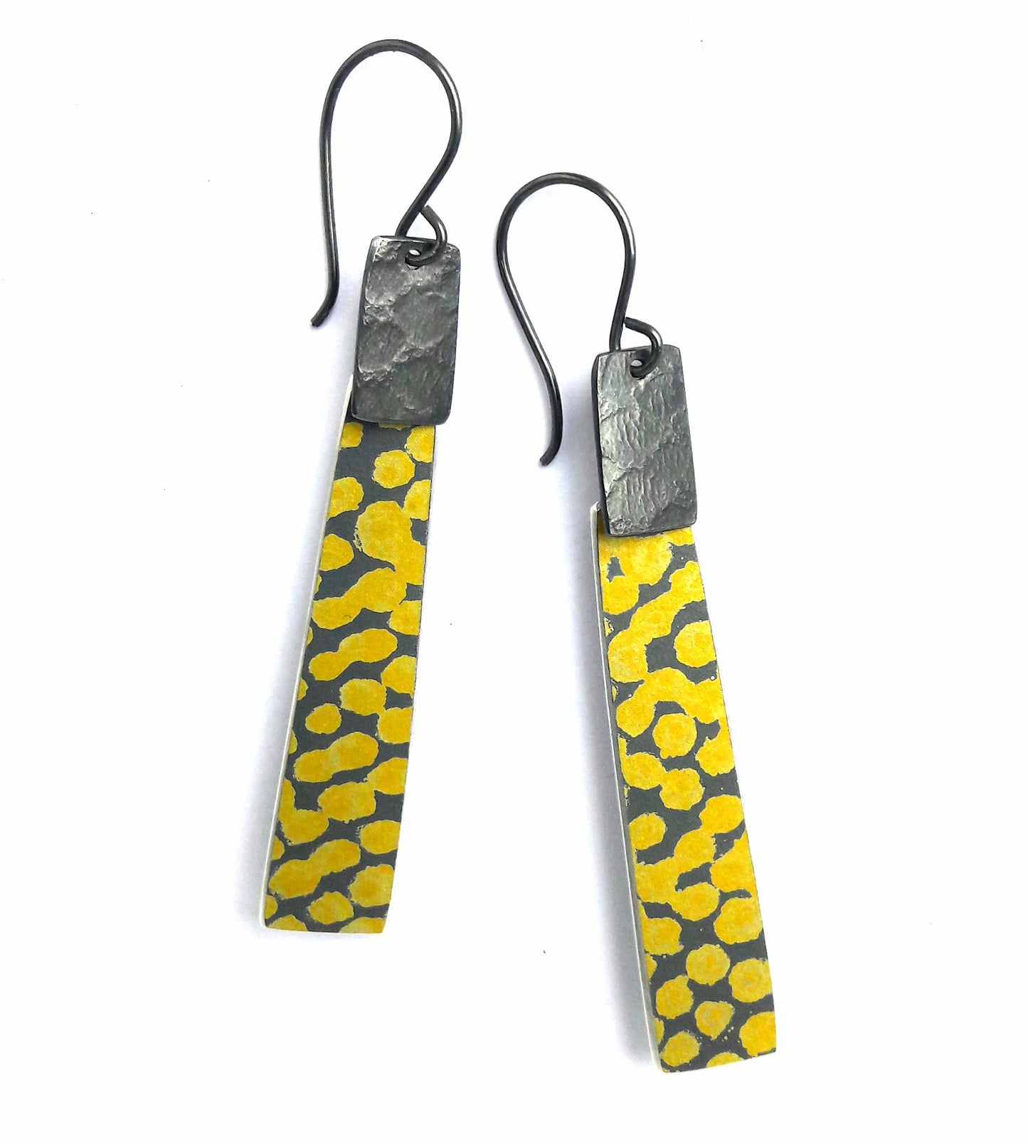 TS21 Oxidised Silver And Spot Long Rectangle Drop Earrings