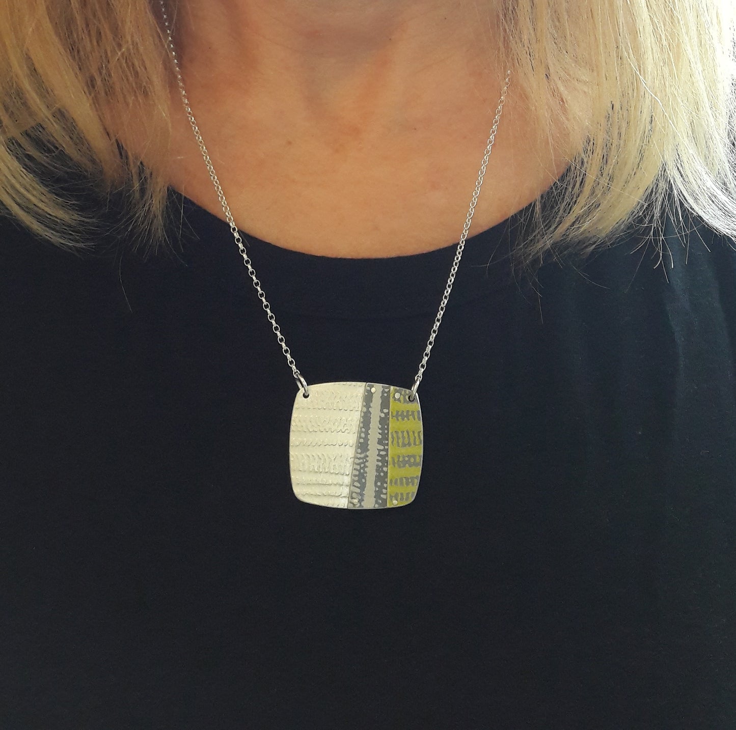 TX8 Silver Square Necklace with Contrasting Riveted Double Layer of Colour