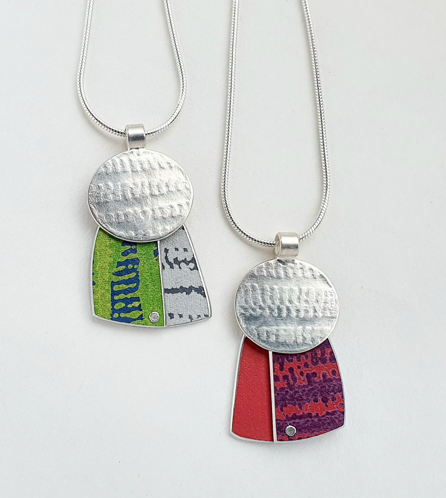 TX22 Textured silver oval and square pendant