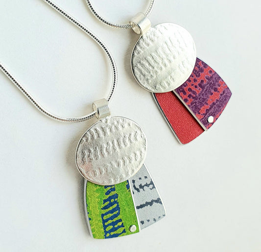 TX22 Textured silver oval and square pendant