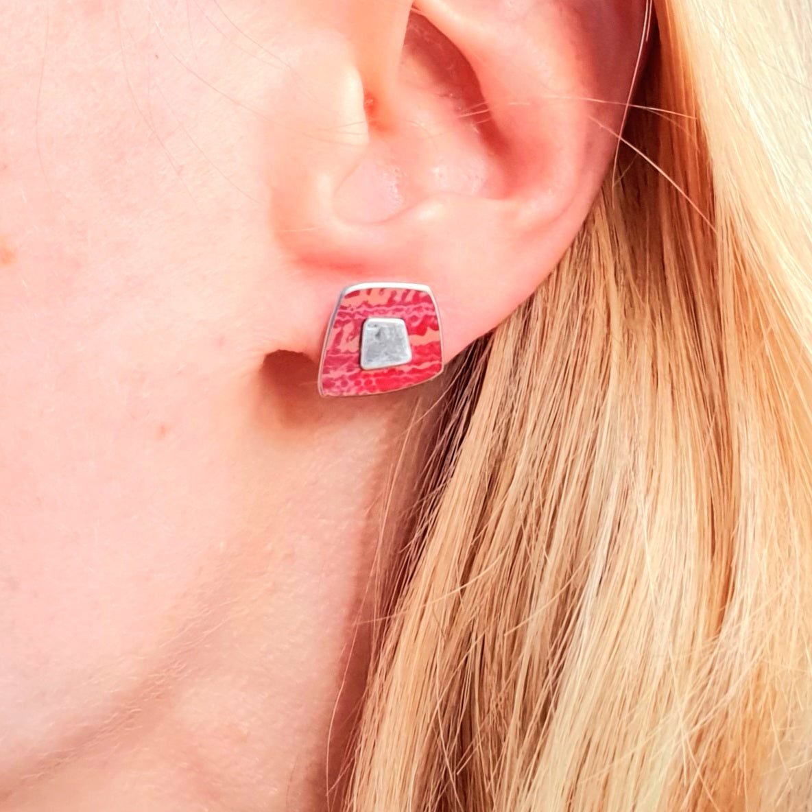 TX18 Aluminium And Silver Square Stud Earrings