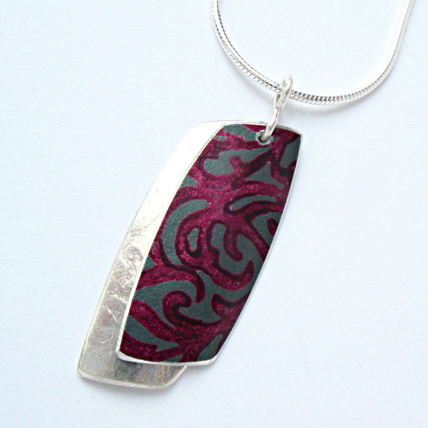 AL4 Textured silver and anodised aluminium double rectangle pendant