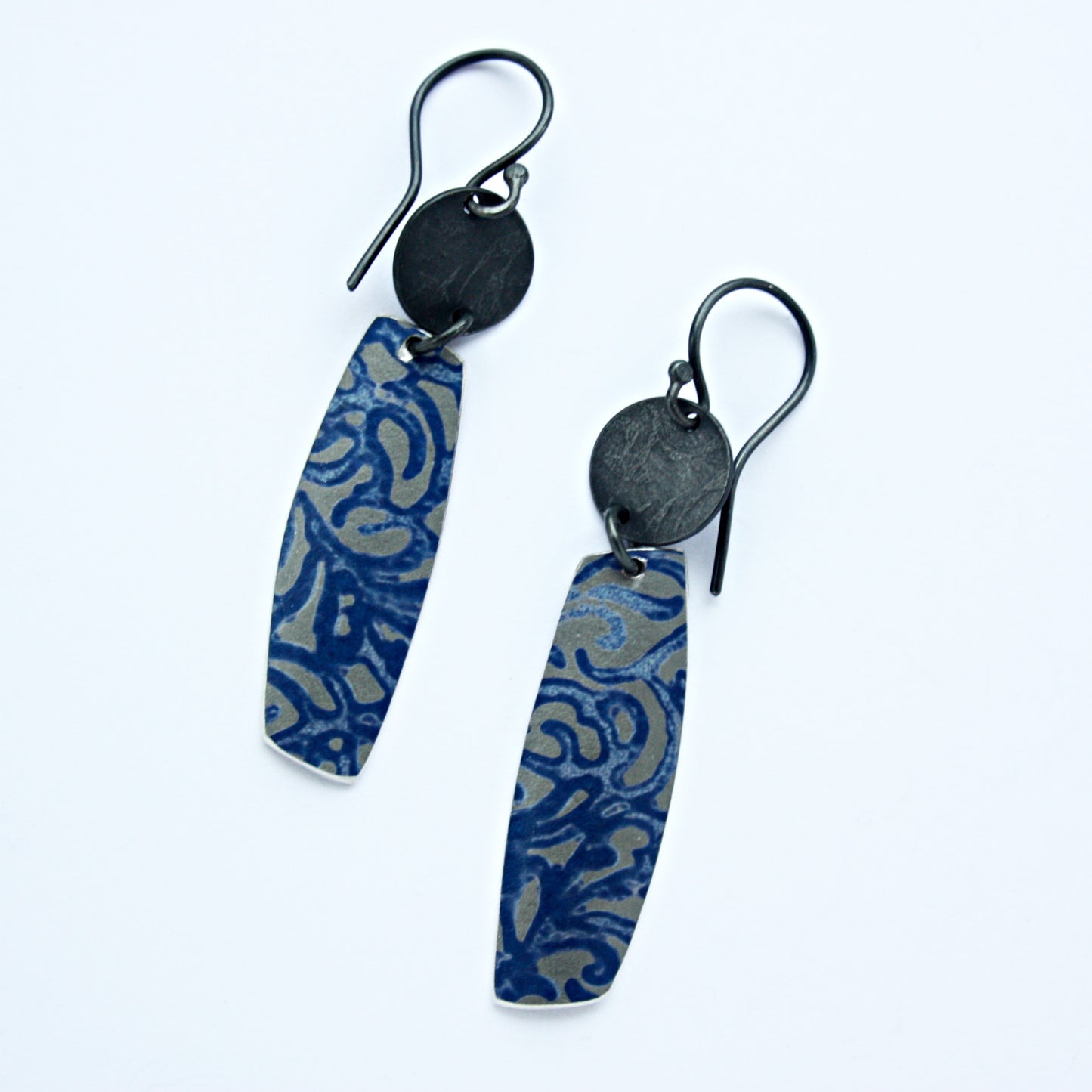 AL8 Drop Earrings In Textured Silver and Anodised Aluminium