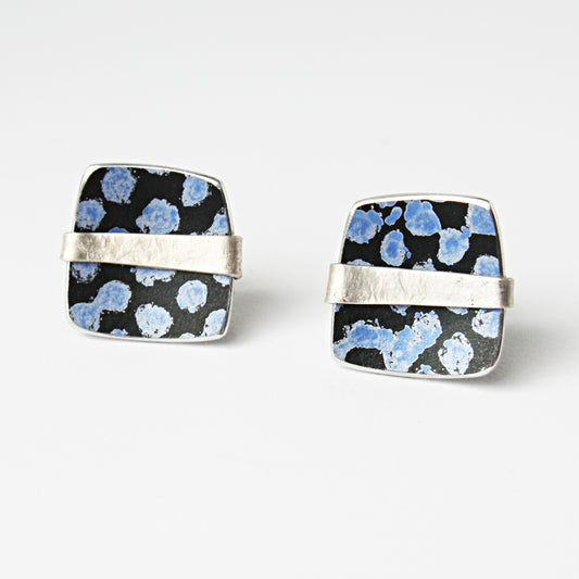 TS25 Square Stud Earrings With Silver Band