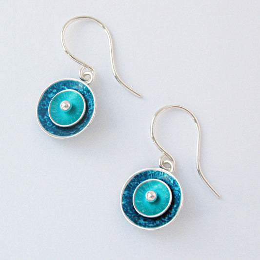 CD2 Drop earrings with double concave discs in 2 colours