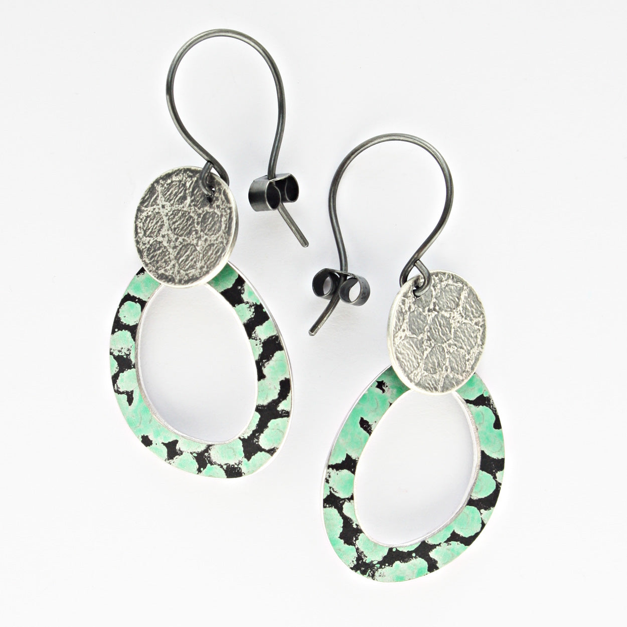 TS4 Drop Earrings In Oxidised Silver And Spot Print Hoop