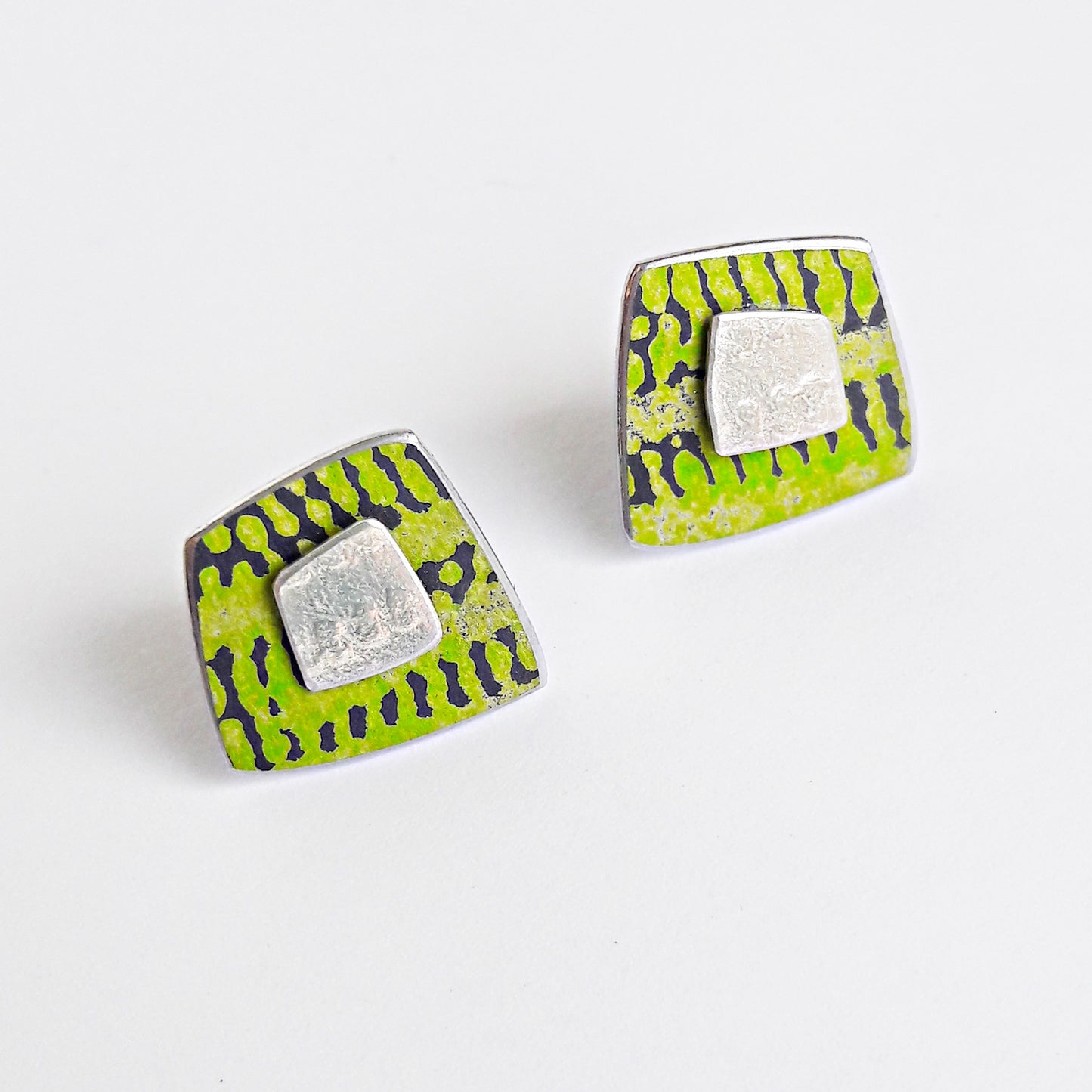 TX18 Aluminium And Silver Square Stud Earrings