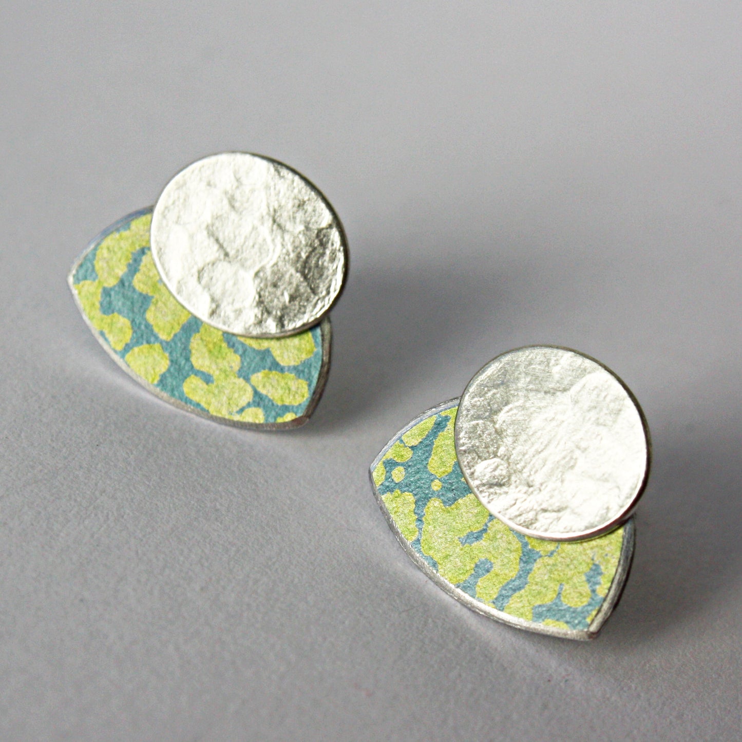 LCH1 Small silver oval and patterned anodised aluminium stud earrings