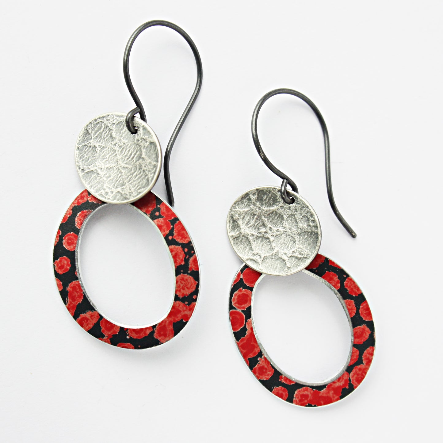 TS4 Drop Earrings In Oxidised Silver And Spot Print Hoop