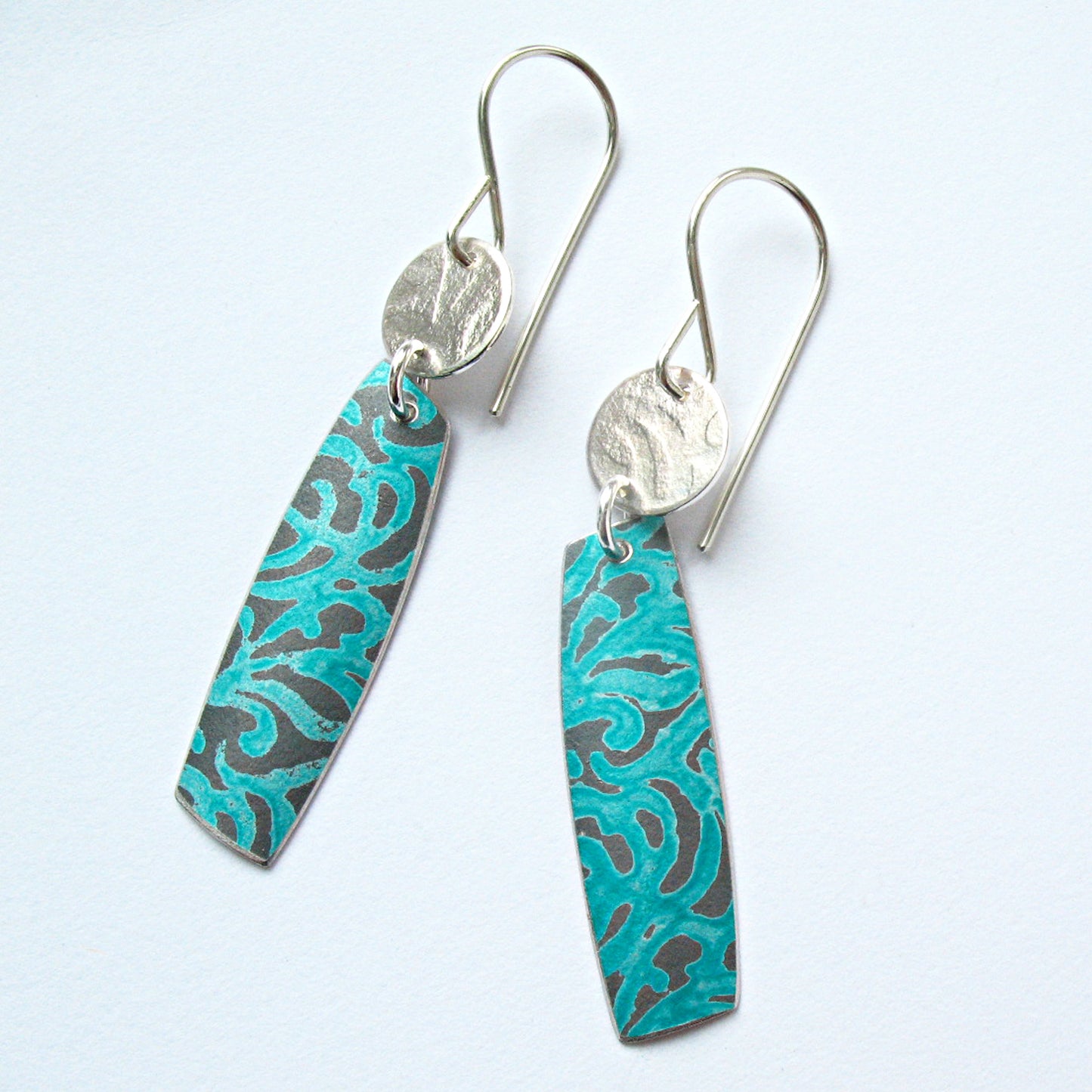 AL8 Drop Earrings In Textured Silver and Anodised Aluminium