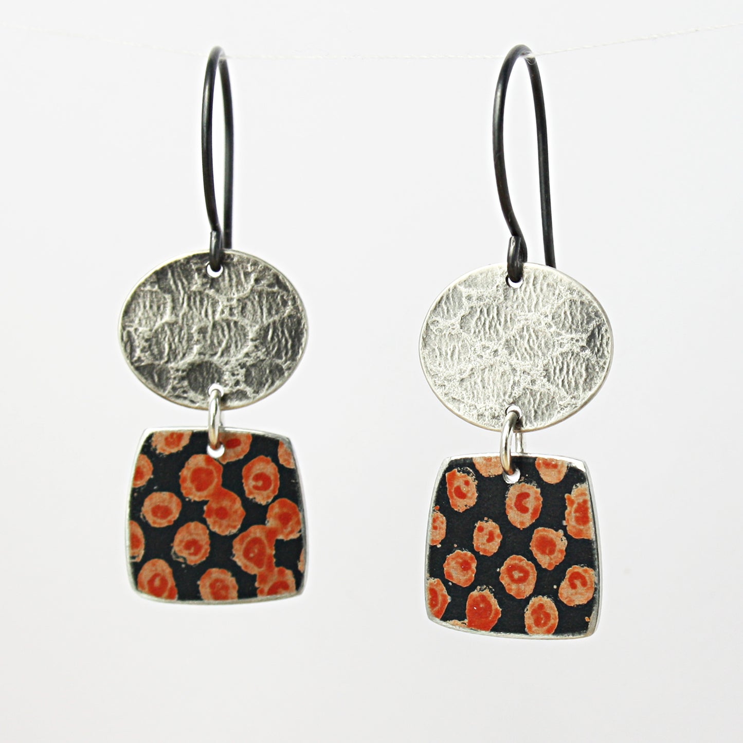 TS20 Silver Disc And Spot Print Square Drop Earrings