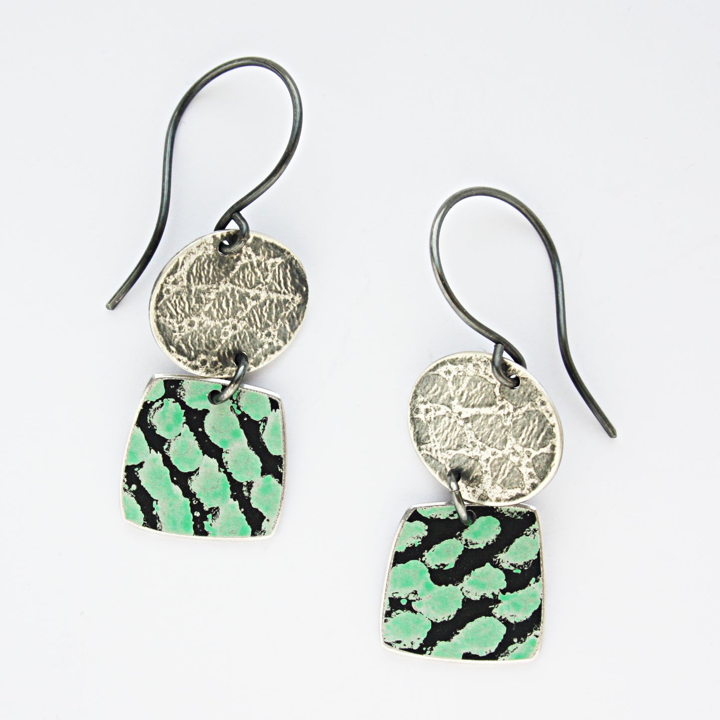 TS20 Silver Disc And Spot Print Square Drop Earrings