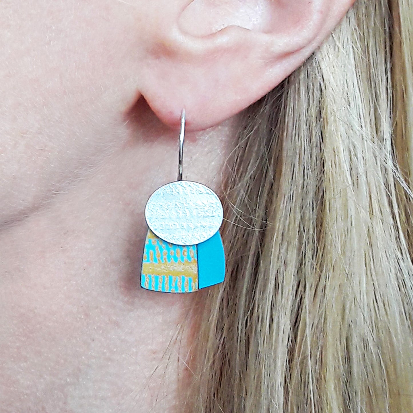 TX4 Silver Disc And Square Drop Earrings