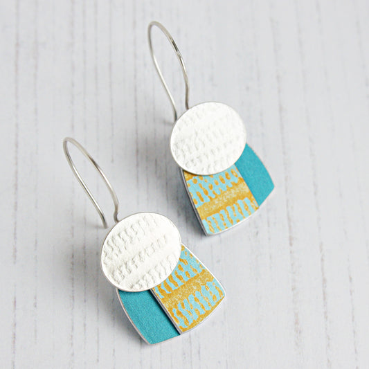 TX4 Silver Disc And Square Drop Earrings