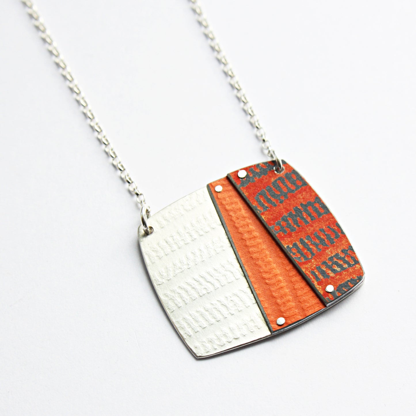TX8 Silver Square Necklace with Contrasting Riveted Double Layer of Colour