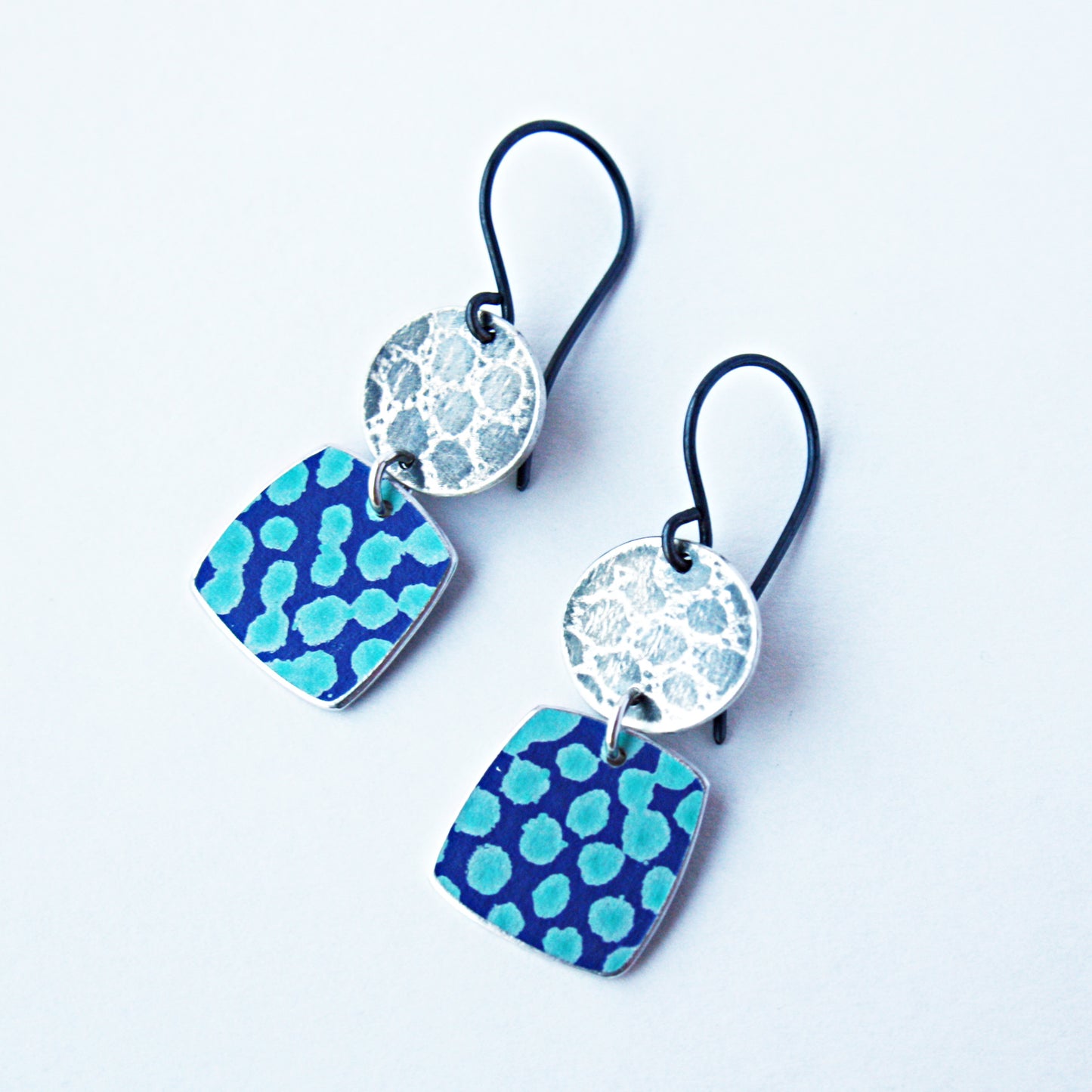SL14 Jade on blue spotty square drop earrings