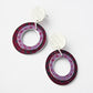 SL16 Stud and drop earrings in textured silver and berry/pink textured riveted hoops