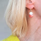 LCH2 Little silver oval drop earrings with patterned anodised aluminium skirt