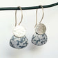 LCH2 Little silver oval drop earrings with patterned anodised aluminium skirt