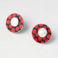 SL34 Red spot and textured silver disc stud earrings
