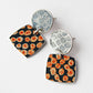 SL41 Textured silver and orange spotty square stud earrings