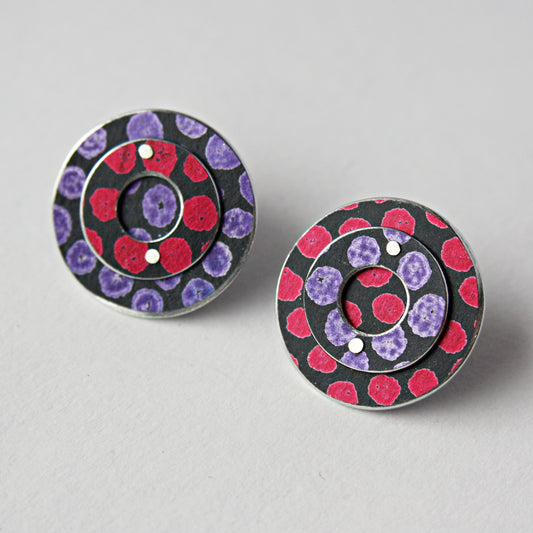 SL49 Pink and lavender spotty riveted disc stud earrings