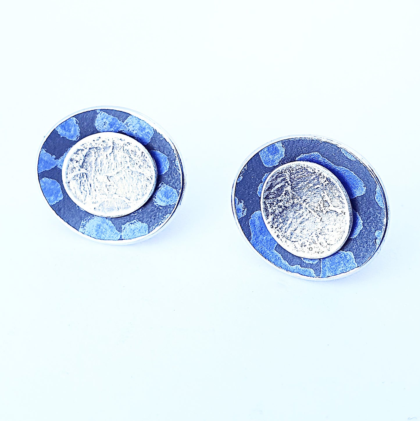 SL4 Blue spotty oval stud earrings