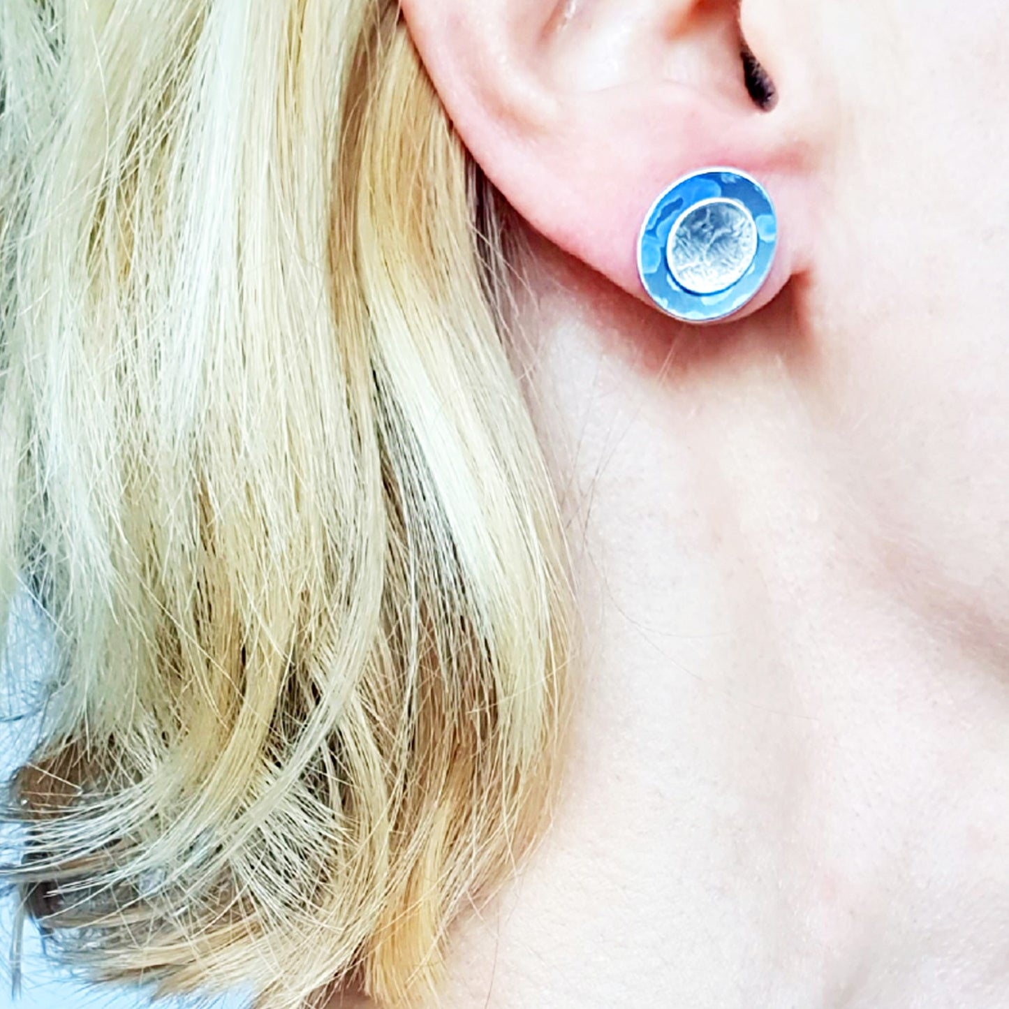 SL4 Blue spotty oval stud earrings