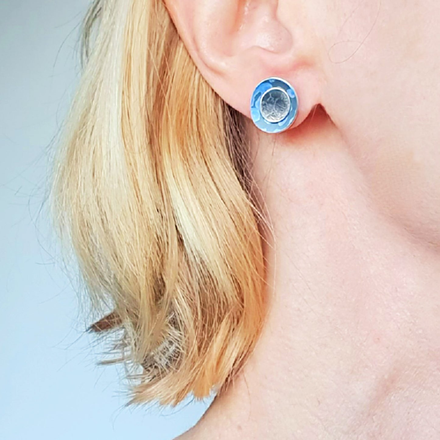 SL4 Blue spotty oval stud earrings