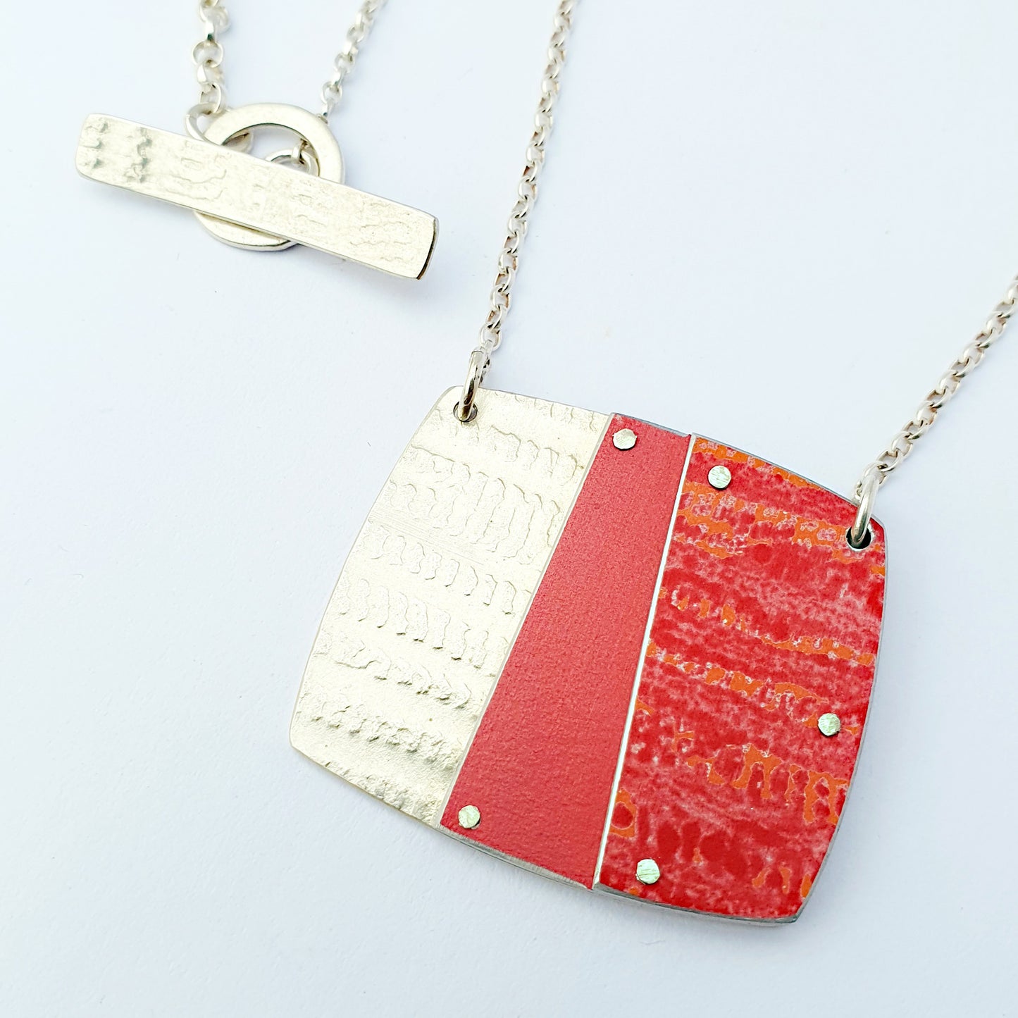 SL7 Square silver and red necklace