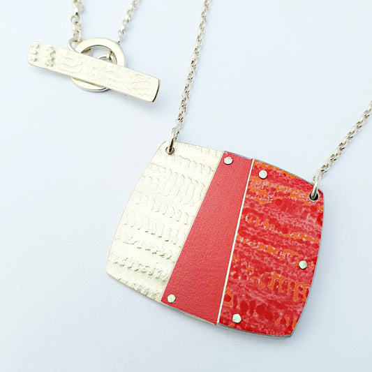 SL7 Square silver and red necklace