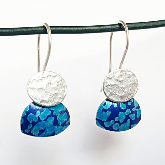 SL8 Turquoise and indigo lichen print drop earrings