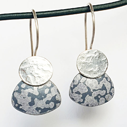 SL12 Pale and dark grey lichen print drop earrings