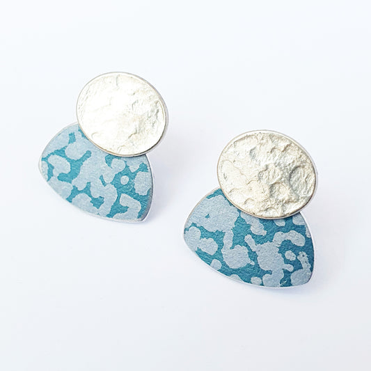 SL14 Lavender and blue lichen print stud earrings