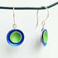 SL25 Double concave disc drop earrings in royal blue and green