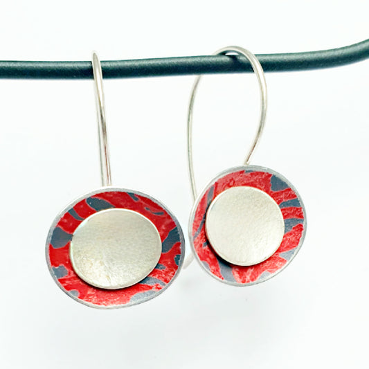 SL31 Red Alyssa print and silver oval drop earrings