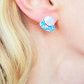 SL27 Little silver oval and red blue lichen pattern stud earrings