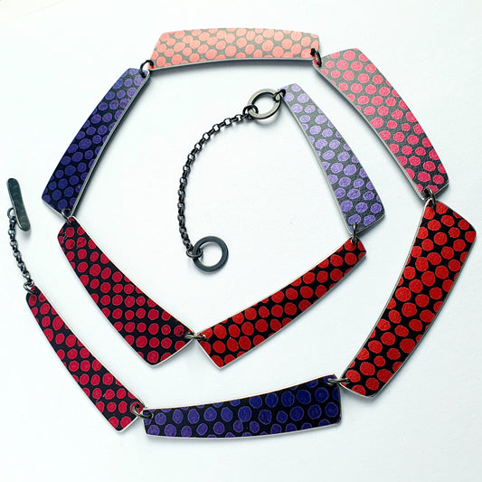 SL33 Large spotty segmented necklace in red, pink and purple