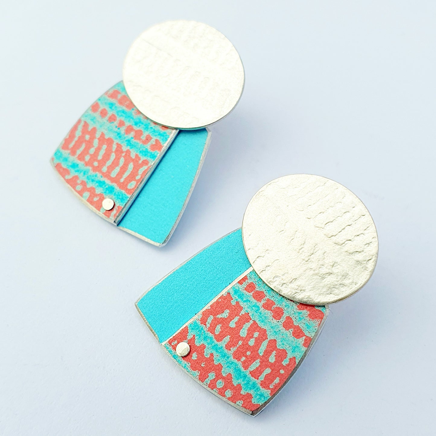 SL37 Sterling silver oval and pink/turquoise square stud earrings