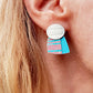 SL37 Sterling silver oval and pink/turquoise square stud earrings