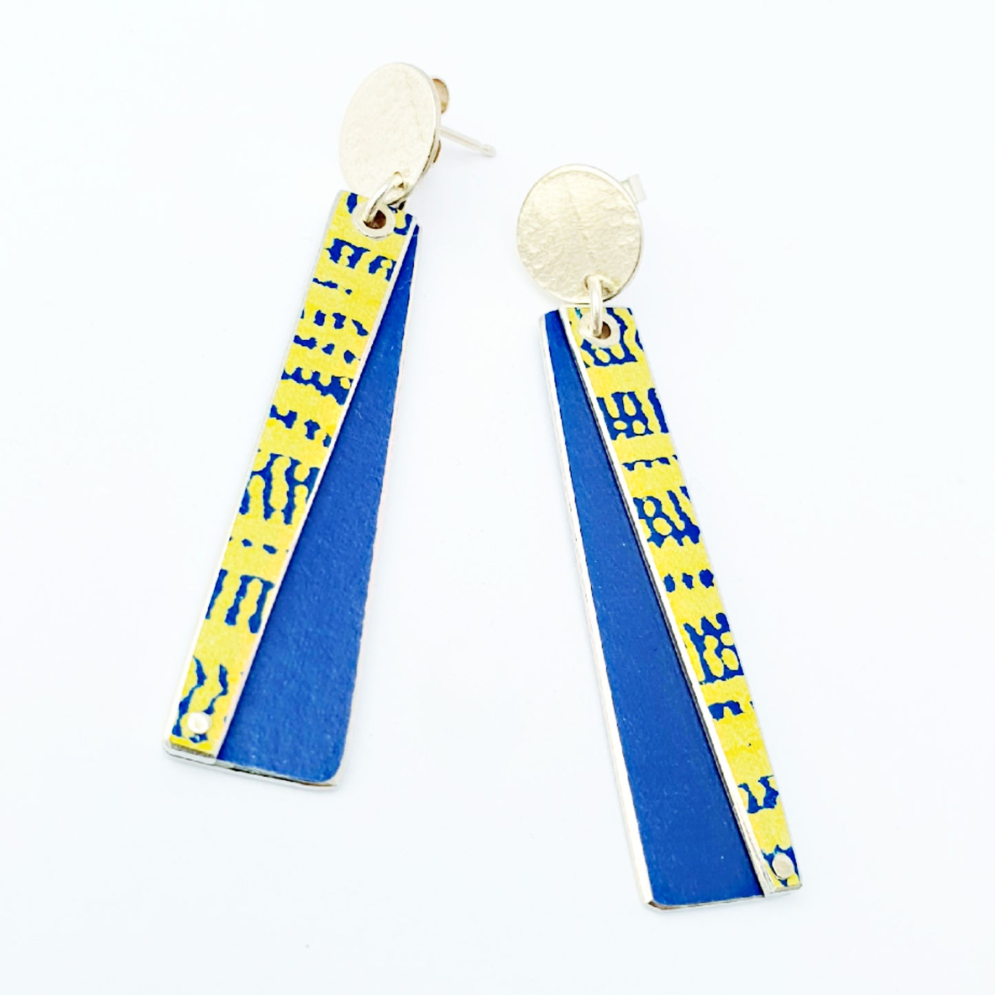 SL39 Yellow on blue long Trax stud earrings