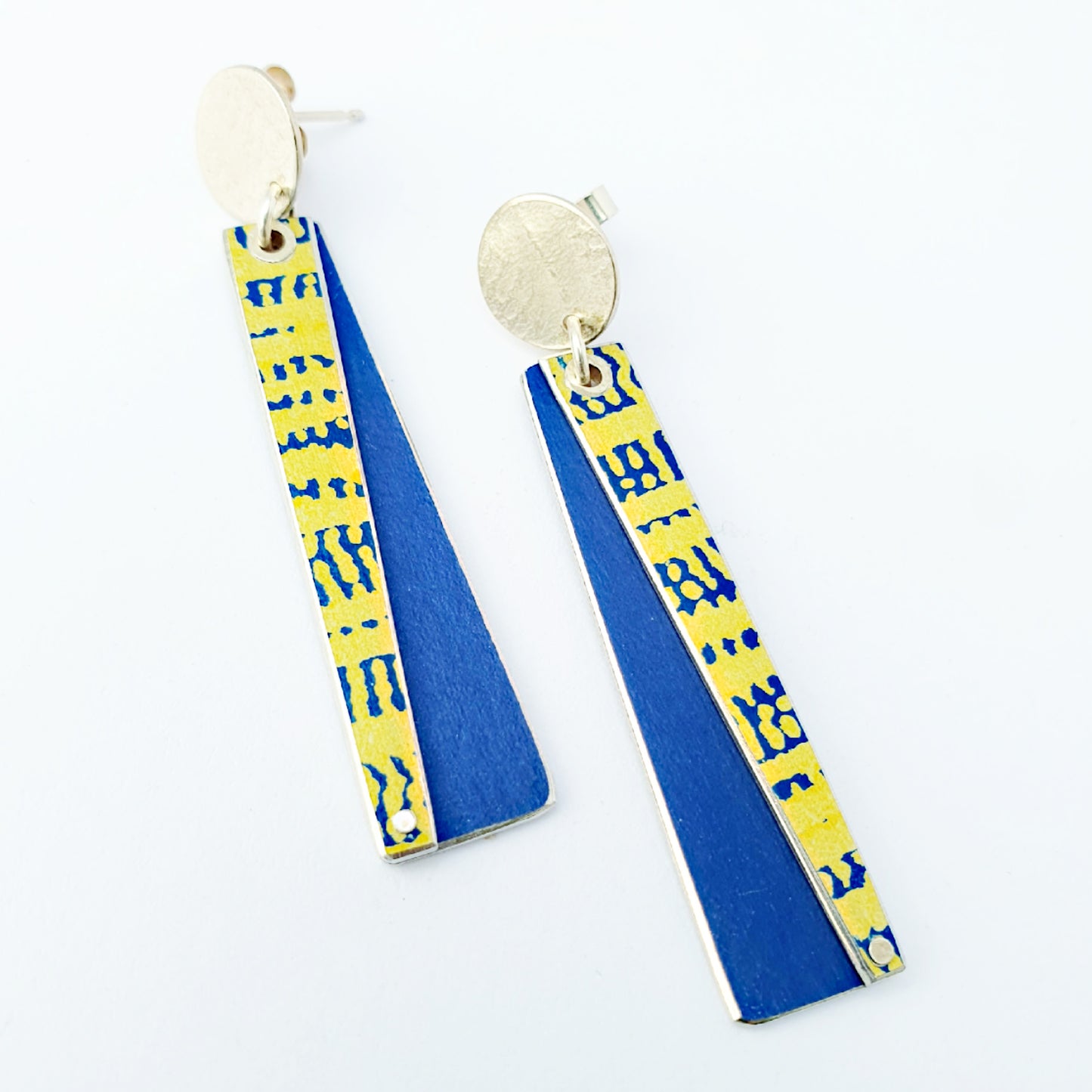 SL39 Yellow on blue long Trax stud earrings