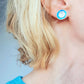 SL41 Turquoise and silver oval Lichen stud earrings